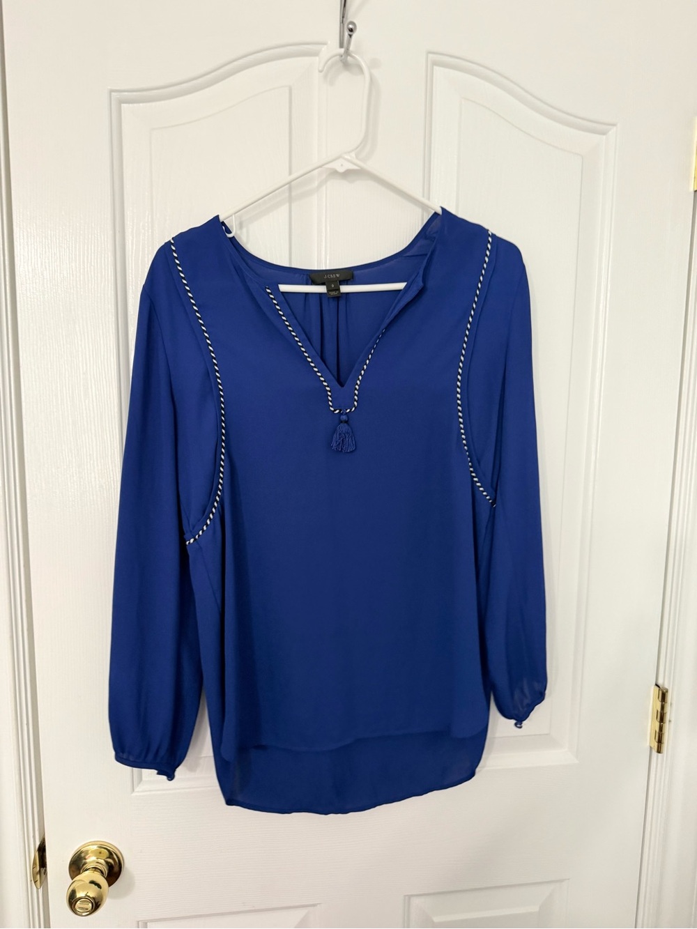 Jcrew Chiffon Tassel V-Neck Blouse - Royal Blue flowy oversized - size 0